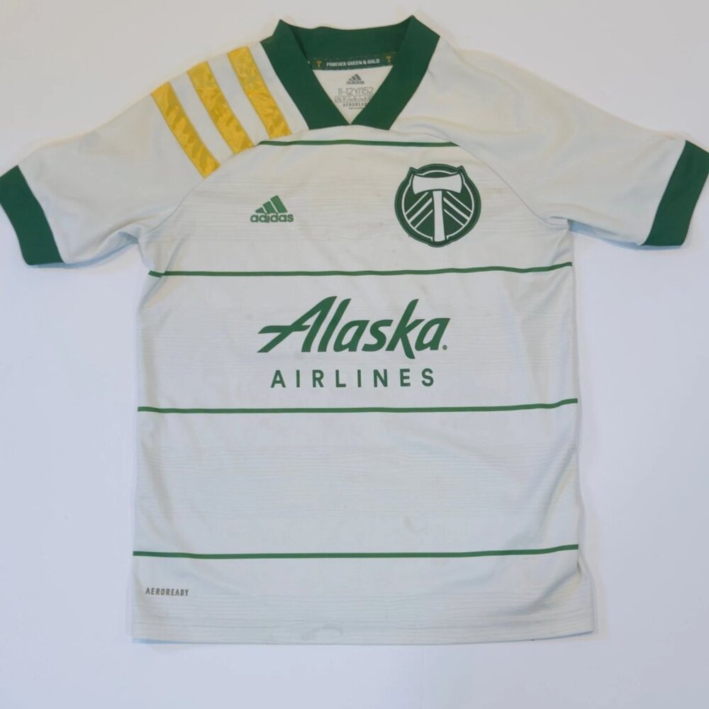 Portland Timbers Youth Soccer Jersey M White Green Adidas MLS Away Shirt
